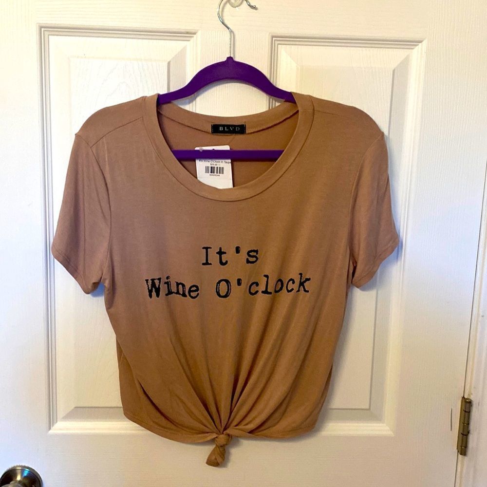 NWT “It’s wine o’ clock” beige cropped shirt- size large
